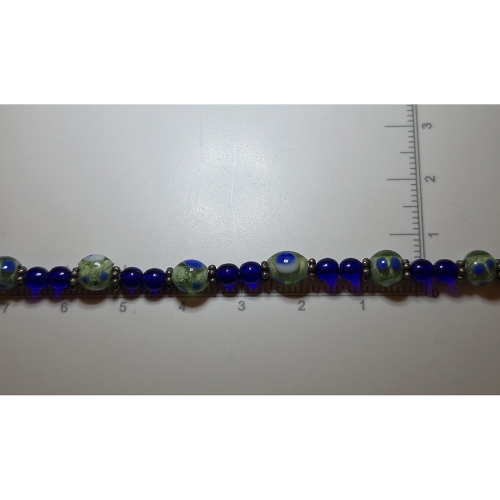 Sterling Silver & Murano Glass Bead Bracelet Toggle Clasp 7.5" - Picture 3 of 4